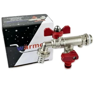 Image of Wärmer System Outside Wall Mounted Garden Tap with Check Valve, 1/2 inch Tap, Double Outlet (Butterfly 1/2&#039;&#039;x3/4&#039;&#039;x3/4&#039;&#039;)