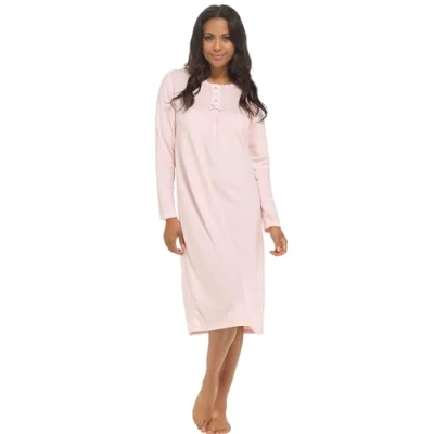 Image of INSIGNIA Womens Long Sleeve Winter Warm Nighties Nightdress Cosy Fleece (Pink, 18 20)