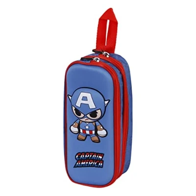 Image of Marvel Captain America Bobblehead 3D Double Pencil Case, Blue, 22 x 9.5 cm