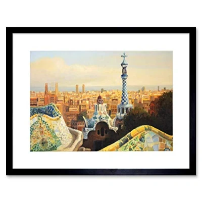Image of Park Guell Painting Barcelona Art Print Framed Poster Wall Decor 12x16 inch
