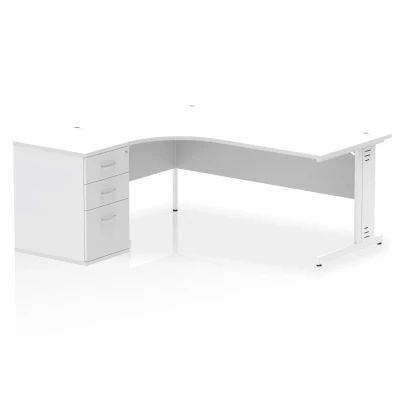Image of Impulse 1800 Left Crescent Desk White Cable Managed + High Ped