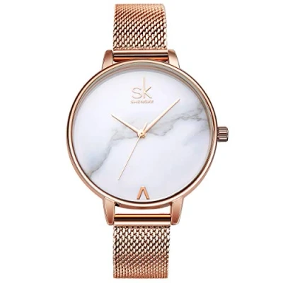 Image of Alienwork Women&#039;s Watch Rose Gold Metal Mesh Strap White Ultra Thin Elegant