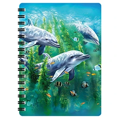 Image of 3D LiveLife Jotter Dolphin Kelp Bed from Deluxebase. Lenticular Ocean A6 Spiral Notebook with Plain Recycled Paper Pages. Artwork Licensed Renowned Artist Tami Alba