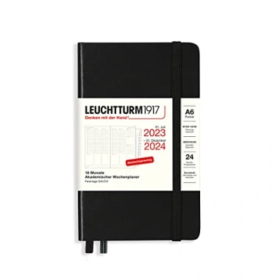 Image of LEUCHTTURM1917 367558 Academic Week Planner Pocket (A6) 2024, with Booklet, 18 Months, Black, German