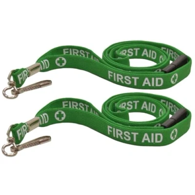 Image of First Aider Lanyard, Green, Twin Pack, Provides Easy Identification Of Your Aiders, Hook &amp; Safety Release Clasp, 430mm Long When Clasped Together