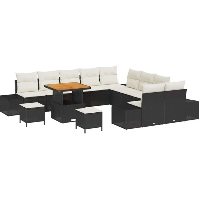 Image of vidaXL 13 Piece Garden Sofa Set with Cushions Black Poly Rattan Acacia