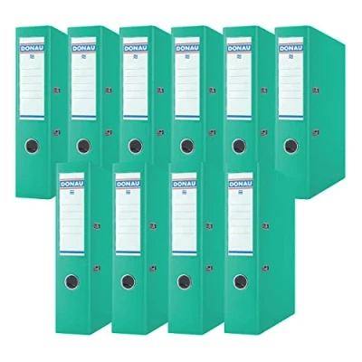 Image of Donau Binder Lever Arch File/Folder Wide/Pack of 10 / DIN A4 7,5 cm Pieces/Turquoise/Plastic Cover PP/Cardboard Paper