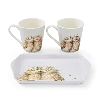 Image of Wrendale Designs &#039;Birds of a Feather&#039; Owl Mug &amp; Tray Set