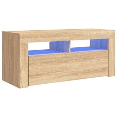 Image of vidaXL Sonoma Oak TV Cabinet Modern Engineered Wood Entertainment Unit with LED Lights