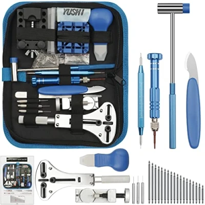 Image of New YUSHI 185pcs Watch Repair Tools Kit,Watch Tool Set,Back Case Removal Tool,Strap Link Tool,Watch Band Bracelet Pin Remover Adjustment Kit,Spring Bar Watchmaker Bag