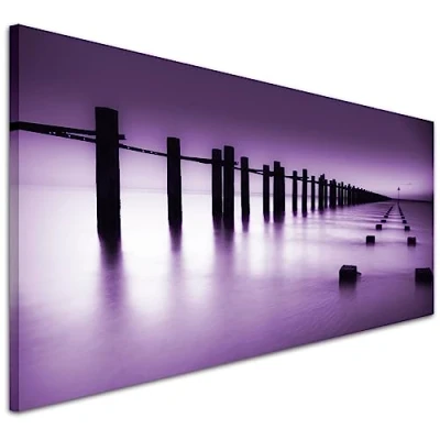 Image of Wallfillers Purple Canvas Prints of the Seaside Large Landscape Wall Art 1086 118x49cm