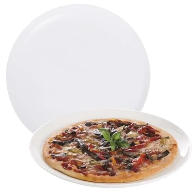 Image of UNIQUE HOME LIVING 32cm Pizza Plate Set, Serving Dish Plates, Large White Opal with Raised Rim, Dishwasher &amp; Microwave Safe Set of 2