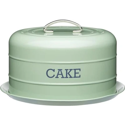 Image of KitchenCraft Living Nostalgia Cake Storage Tin, Airtight Dome, 28.5 x 18cm, English Sage Green