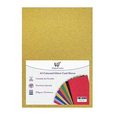 Image of A4 Gold Glitter Card Paper Non Shed Sparkle Craft Sheets 250gsm Bling Crafting Cardstock Acid Free Making Scrapbooking Arts &amp; Crafts (Gold 3 Sheets)