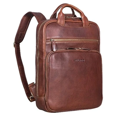 Image of STILORD &#039;Nova&#039; Backpack Leather Notebook Compartment 13.3 inch Ladies Men with Laptop Genuine Vintage, Colour:Kara Cognac