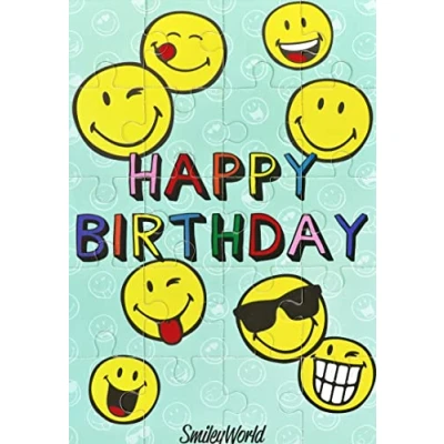 Image of bsb 510961 2 Birthday Greetings Wishes Collage Puzzle Card Smiley Envelope White