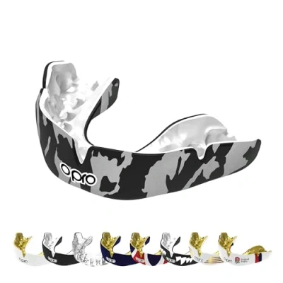 Image of OPRO Instant Custom Fit Mouth Guard, Dentist Mouthguard, Revolutionary Fitting Technology for Ultimate Comfort, Protection &amp; Fit, Gum Shield Rugby, Boxing, Hockey, MMA (Silver Camo, Adult)