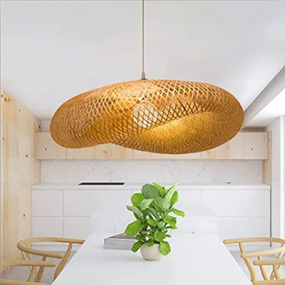 Image of Retro Rattan Chandelier Handmade Bamboo Weaving Lamp Round Bird&#039;s Nest Pendant Light Pastoral Country Lighting Lamps Height Adjustable Restaurant Farmhouse Art Lights,bamboo woven lights 60cm