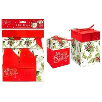Image of Bags of Room 2 Gift Boxes Holly Design with RED Ribbon