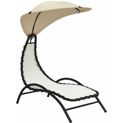 Image of vidaXL Sun Lounger with Canopy Cream 167x80x195 cm Fabric and Steel