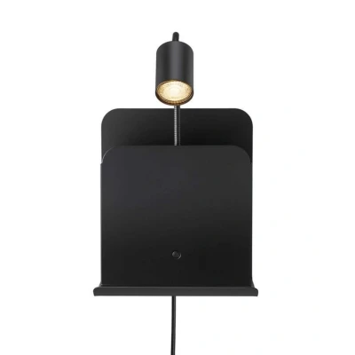 Image of Nordlux Roomi wall light with shelf and USB, black