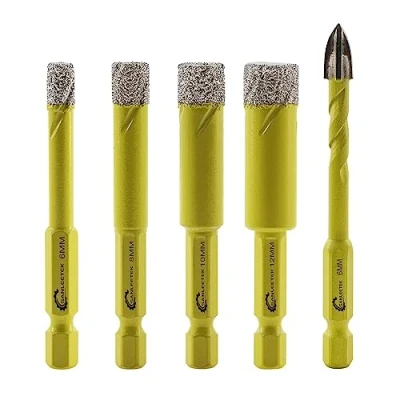 Image of Dry Diamond Drill Bits Set 4pcs 6/8/10/12mm SANLEETEK Hole Saw and 1pc 6mm Carbide with Quick Change Hex Shank for Marble Granite Ceramic Porcelain Tile