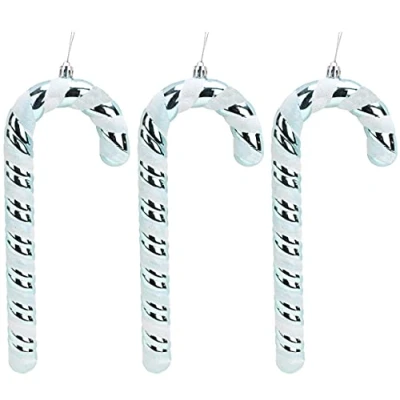 Image of Christmas Concepts® Pack of 3250mm Extra Large Candy Cane Baubles Shiny &amp; Glitter Decorated Decorations (Ice Blue)