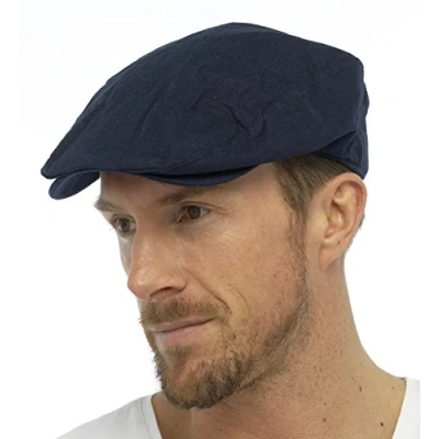 Image of Tom Franks Mens Linen Blend Traditional Flat Cap Blue Large/Extra Large