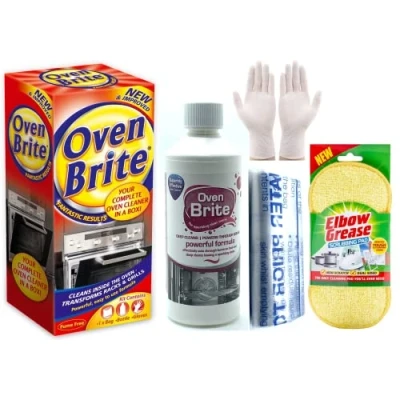 Image of Oven Brite Antibacterial Cleaning Kit 500 ml Bottle Rack Bags and Gloves Included Complete with Scrubbing Pad