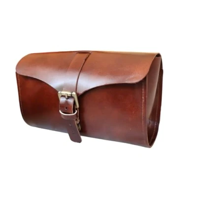 Image of american blue Women Men Leather Saddle Bag Bicycle Accessories Vintage (Utility)