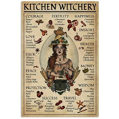 Image of Bioprocess Vintage Kitchen Witchery Witch Poster Halloween Art Print Decor For Home Wall Metal Sign 8x12 inches
