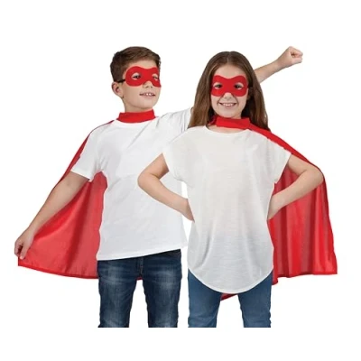 Image of Kids Unisex Super Hero Cape &amp; Mask Fancy Dress Costume Red (One Size 6 10 Years)