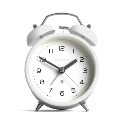 Image of NEWGATE ® Charlie Bell Echo Alarm Small contemporary Bedside Clock Bedroom Accessories Clocks Desk Mantel Arabic numerals (White)