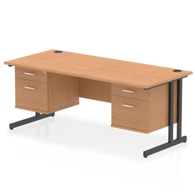 Image of Impulse 1800x800 Desk Oak/Black Cantilever Leg 2x2 Drawer Fixed Ped