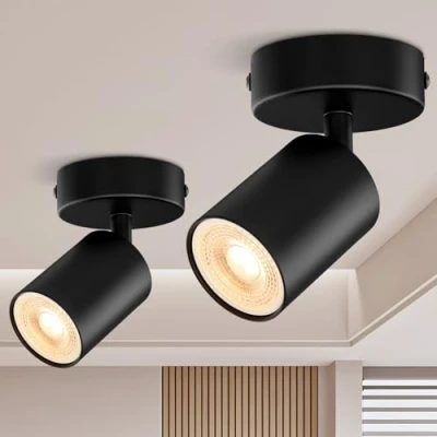 Image of Spotlight Ceiling Light Adjustable 2 Packs, Matt Black Round GU10 LED Single Rotatable Wall Light, 1 Spot Lights, Industrial Spotlights Fitting, Bulb Not Included