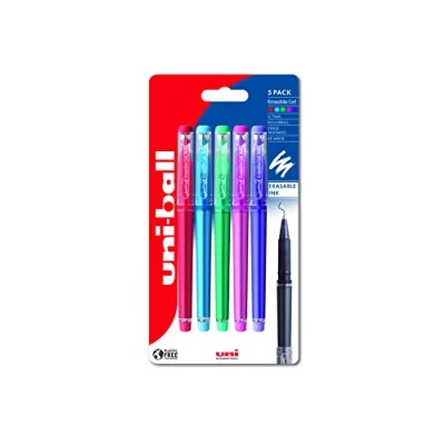 Image of uni ball UB 222 07 Erasable Rollerball Gel Pens. Premium 0.7mm Ballpoint Tip for Super Smooth Writing, Drawing &amp; Colouring. Easy Retract Eraser Secure and Stable Rubbing Out. Pack of 5