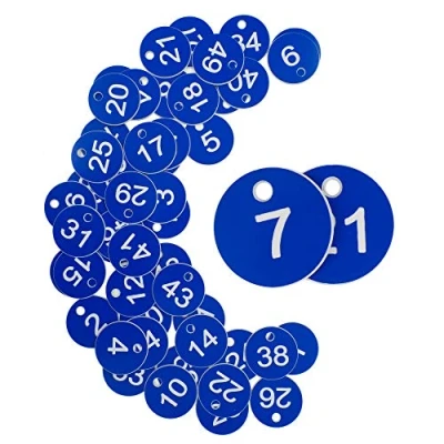 Image of Plastic ID Number Tags Engraved Key Without Rings (1 50, Blue)