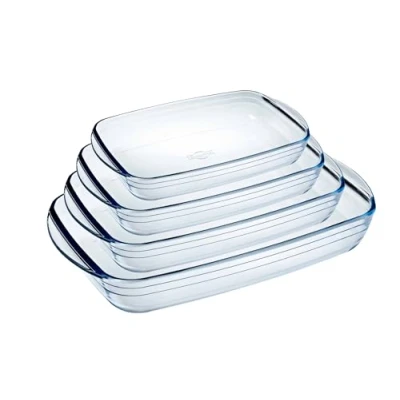 Image of Ôcuisine® Rectangular Glass Baking &amp; Roasting Dishes Extreme Resistance Oven Safe Freezer Microwave Roaster Set of 4 (2, 2.6, 3.6, 4.9LT)