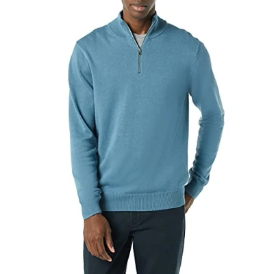 Image of Amazon Essentials Men&#039;s 100% Cotton Quarter Zip Jumper, Blue, L
