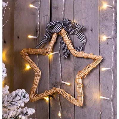 Image of Natural Wicker Hollow Christmas Star Silhouette Rustic Wall Hanging Decoration