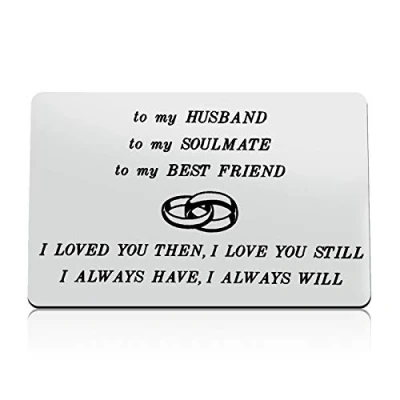 Image of Anniversary Card Gifts for Husband Engraved Wallet Insert Him Christmas Birthday Valentines Day I Love You