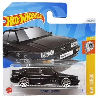 Image of Hot Wheels &#039;87 Audi Quattro HW Turbo 2/5 (102/250) HTD24 Black 2024 + Protector Short Card Frikimonkey