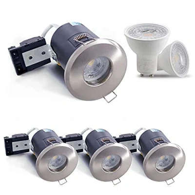Image of 4XSweier 90 Min Fire Rated Downlight,5W 6000K Cool White Waterproof IP65 LED Recessed Ceiling Lights, 230V GU10 Die Cast Aluminium Spotlight Satin Nickel,(Non dimmable)