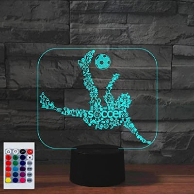 Image of SUPERHONGJIHAO Night Light for Kids 3D Play Football Led Lamp with Remote Control 16 Color Changing Xmas Birthday Gift Child