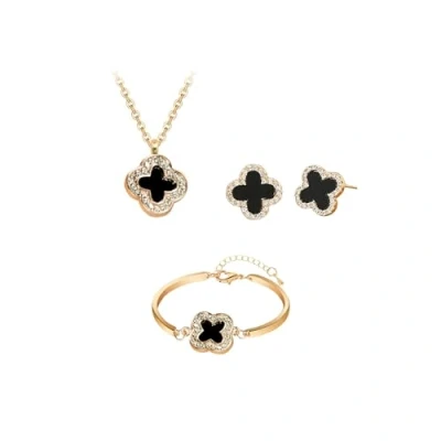 Image of Hanaoops Jewellery Set for Women Cubic Zirconia Four Leaf Clover Pendant Necklace Stud Earrings Bracelet Sets Adjustable Wedding Bride