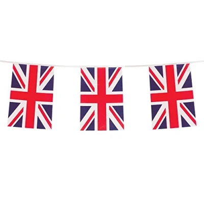 Image of 33ft/10m Great Britain Union Jack Bunting Garland Banner with 20 Flags for King’s Coronation Pub BBQ Royal Events Support Party Decorations