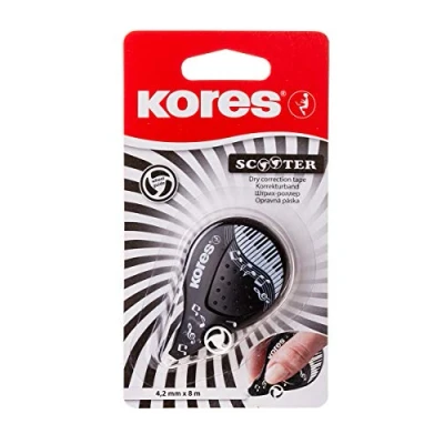 Image of Kores Scooter, Correction Tape No Peeling Dry Roller with Wheel Guide, Ergonomic School Supplies, Stationery Supplies Single Pack 8m x 4.2mm