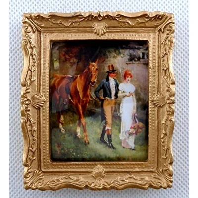 Image of Melody Jane Dolls House Edwardian Romance Picture Painting Gold Frame Miniature Accessory