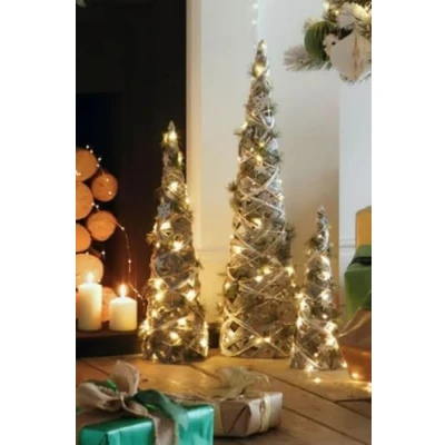Image of HomeZone Christmas Set of 3 Silver Light Up Cone Trees Festive LED Decorations Pre Lit Xmas Tree Indoor Ornamental Pyramid Metal Ornaments Home Decor Wire Warm White Lighting