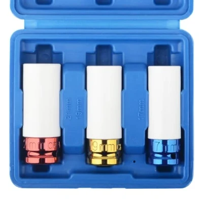 Image of 1/2 Inch Drive Metric Extra Thin Wall Deep Wheel Protector Impact Socket Set, 3 Size, 17, 19, 21 mm